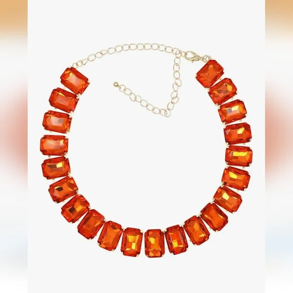 Elegant Orange Gemstone Necklace Choker Collar - Picture 7 of 7